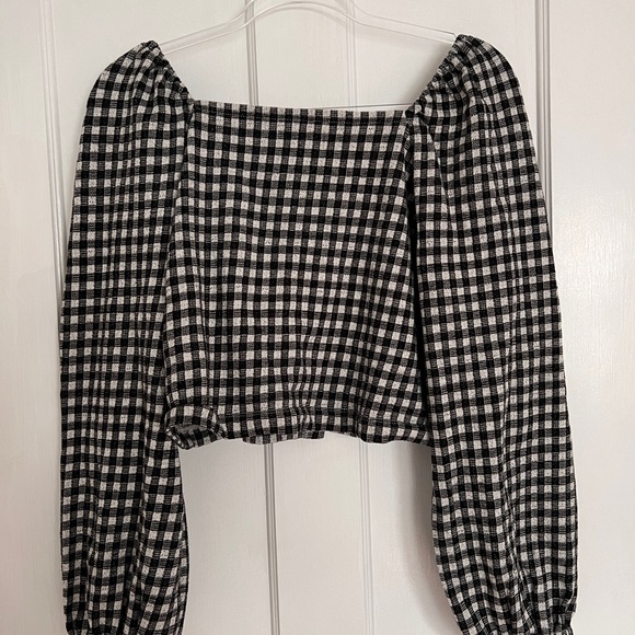 NWT Madewell Puffed-Sleeve Gingham Cropped Top - Picture 5 of 5